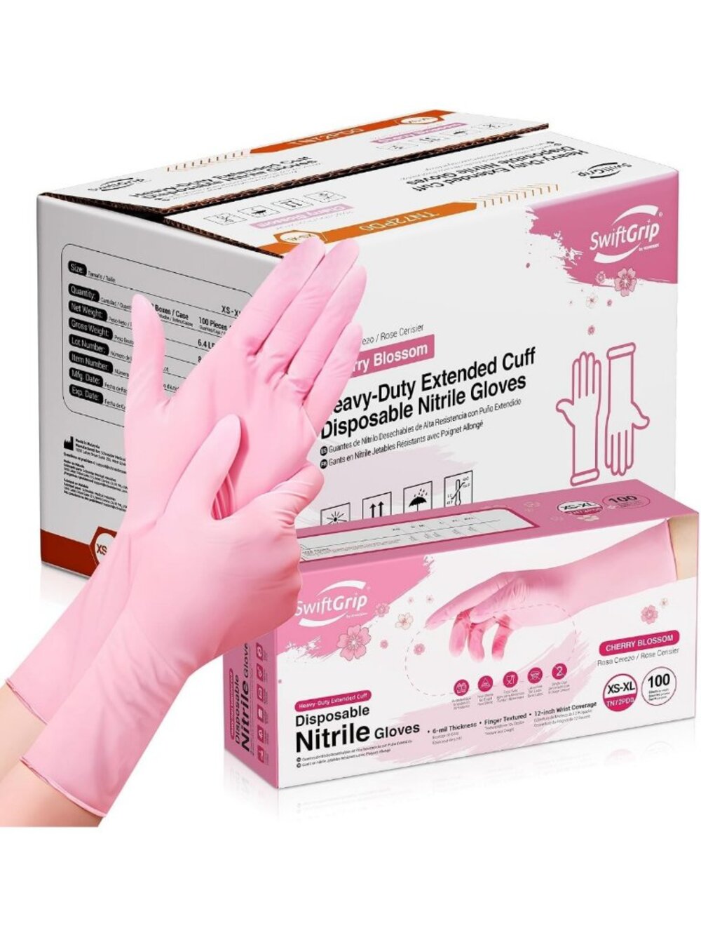 Disposable Nitrile Cleaning Gloves - 12" Extended Cuff, Latex-Free, Cherry